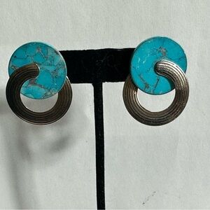 Turquoise Discs & Silver Hoop Earrings Boho Chic Coastal Cowgirl Western